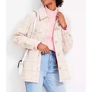 LOFT Women's Houndstooth Shacket Size XXL Wool Blend Button Down Pockets Lined